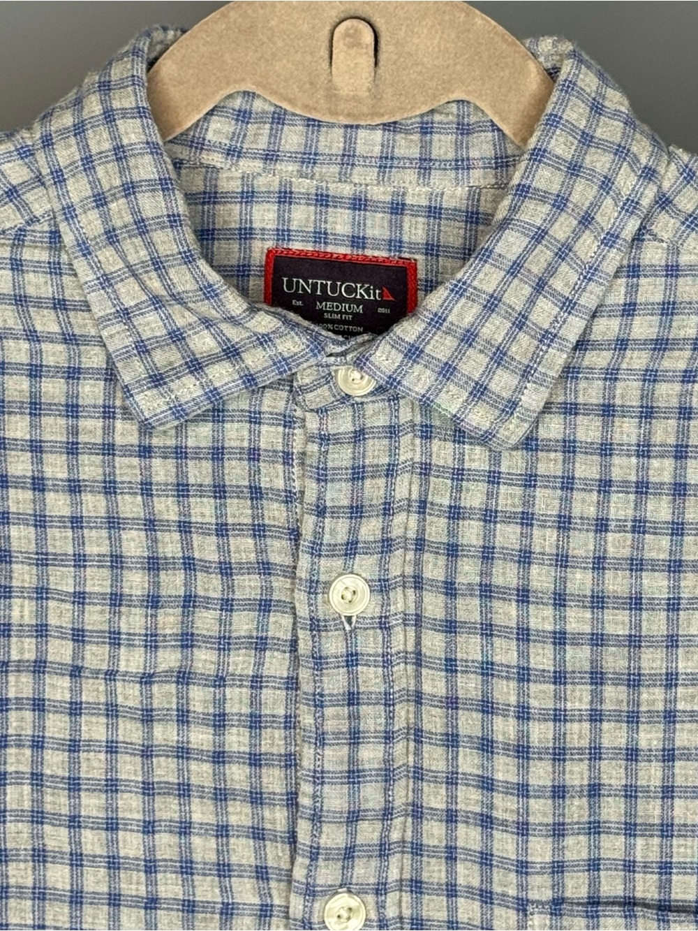 UNTUCKit Men's Grey and Blue Check Cotton Button-Down Shirt